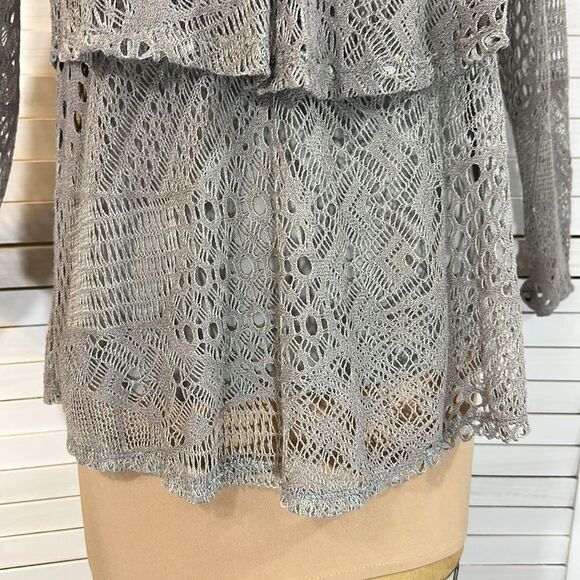 Long Sleeve Crochet Layered Tunic in Gray from Skye's the Limit Women's Medium - Picture 9 of 14
